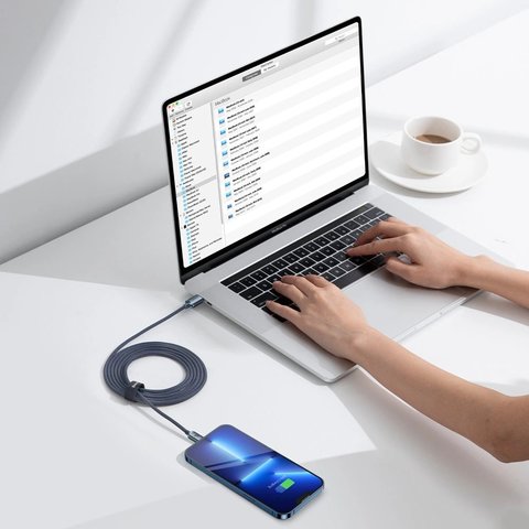 USB кабель Baseus Crystal Shine Series, USB тип-C, Lightning, 200 см, 20 Вт, черный, в нейлоновой оплетке, #CAJY000301 Превью 3