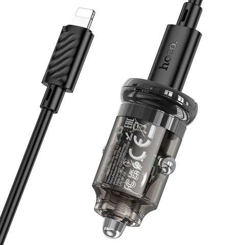Автомобильное зарядное устройство Hoco Z53, черное, прозрачное, Power Delivery (PD), c кабелем USB тип-C к Lightning для Apple, 30 Вт, 1 порт, 12-24 B, #6942007611268 Превью 2
