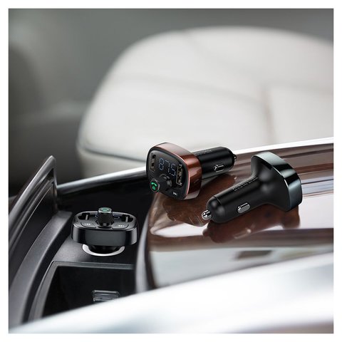 FM-трансмиттер Baseus S-09, черный, с кнопкой, с дисплеем, с Bluetooth, c автомобильной зарядкой, USB тип-A, 2 порта, 3,4 А, 12-24 B, #CCALL-TM01/CCMT000301 Превью 1