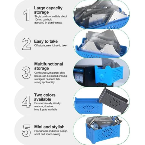 Органайзер RELIFE RL-001S, для трафаретов BGA, пластик, серый, 130x70x57mm Превью 2