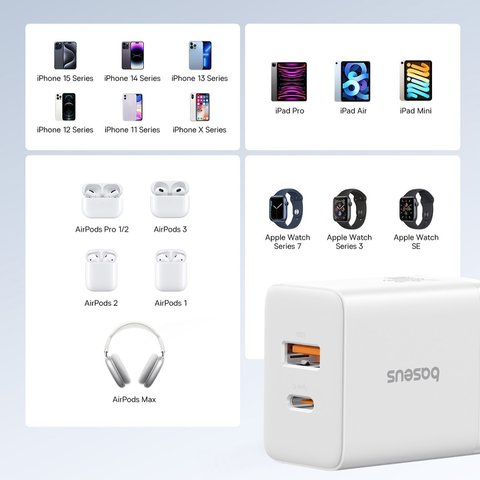 Мережевий зарядний пристрій Baseus Cube, 30 Вт, Power Delivery (PD), Fast Charge, білий, 2 порта, #P10111404213-00 Прев'ю 8